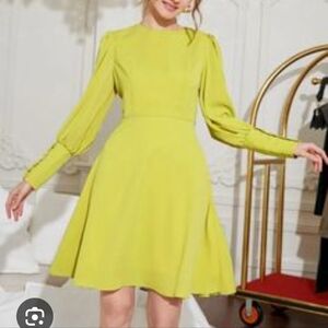 SHEIN Vibrant Lime Long Sleeve Dress